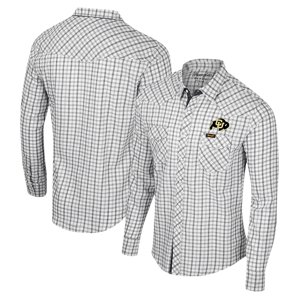 Men's Colosseum x Wrangler White Colorado Buffaloes Plaid Window Pane Long Sleeve Full-Snap Shirt