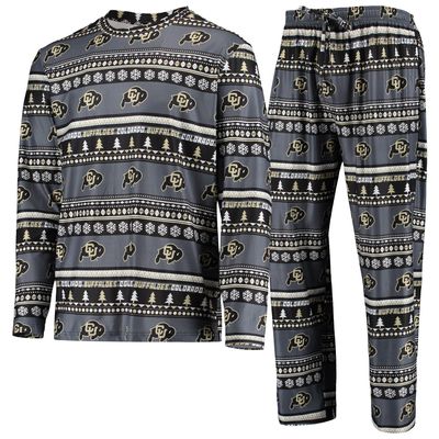 Men's Concepts Sport Black Colorado Buffaloes Ugly Sweater Long Sleeve T-Shirt and Pants Sleep Set