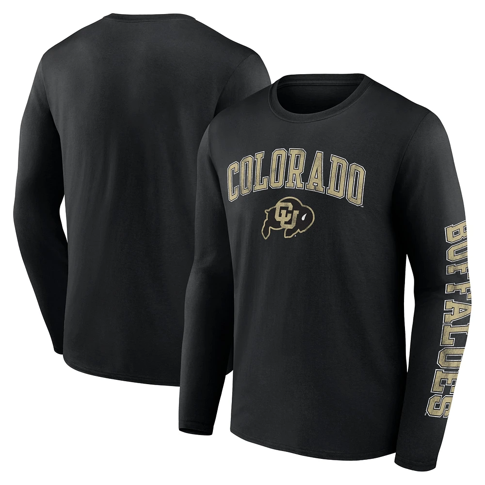 Men's Fanatics Black Colorado Buffaloes Distressed Arch Over Logo Long Sleeve T-Shirt