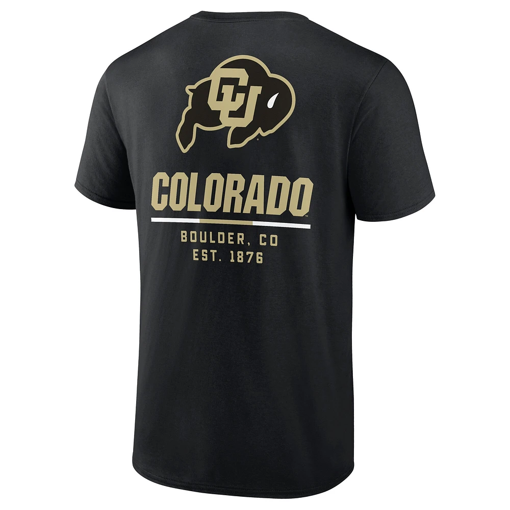 T-shirt noir à 2 coups Fanatics pour hommes des Buffaloes du Colorado