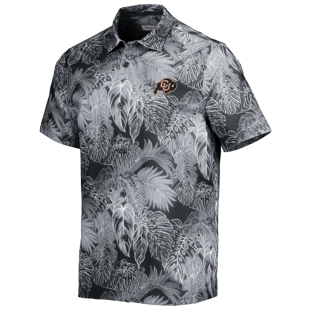 Men's Tommy Bahama Black Colorado Buffaloes Coast Luminescent Fronds IslandZone Button-Up Camp Shirt