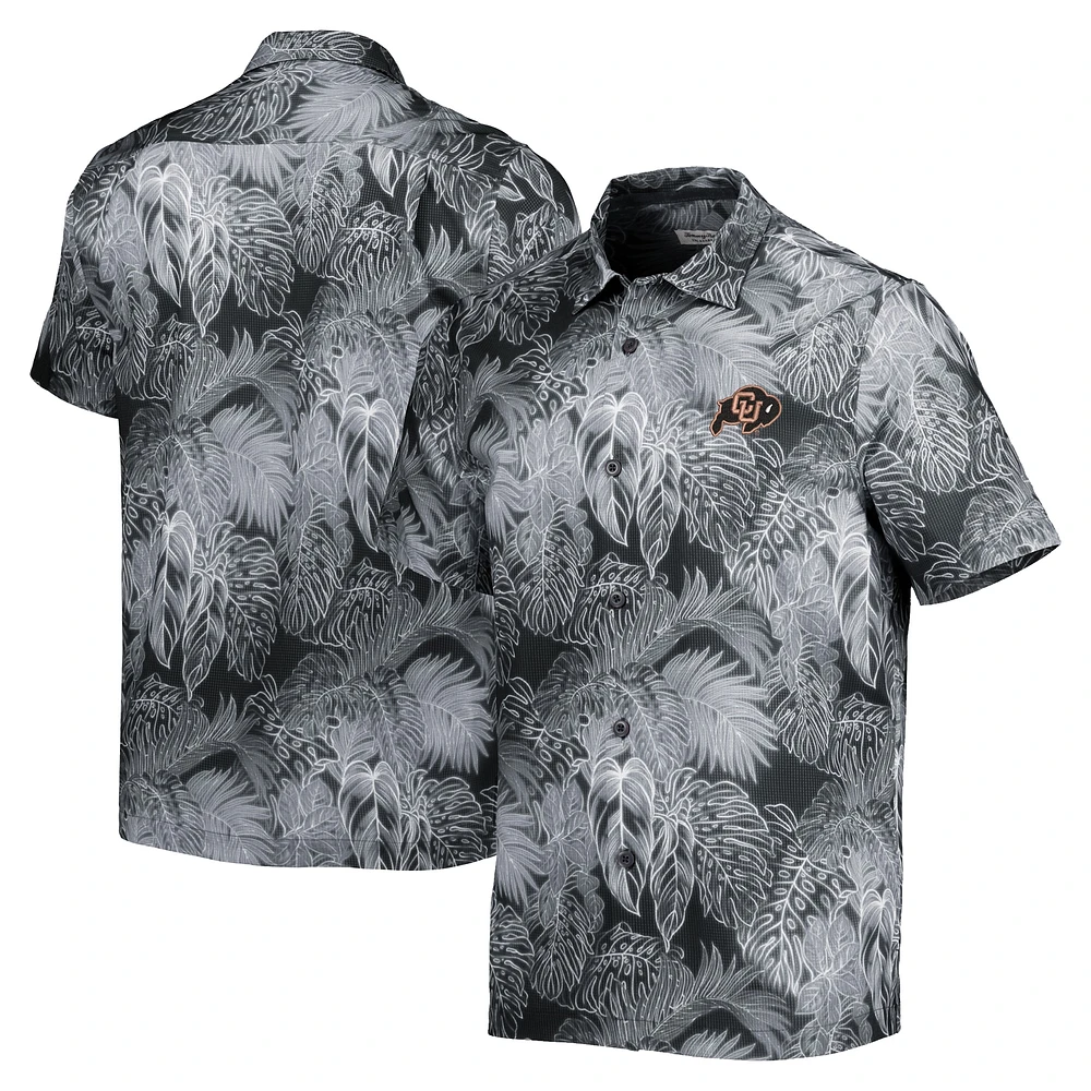 Men's Tommy Bahama Black Colorado Buffaloes Coast Luminescent Fronds IslandZone Button-Up Camp Shirt