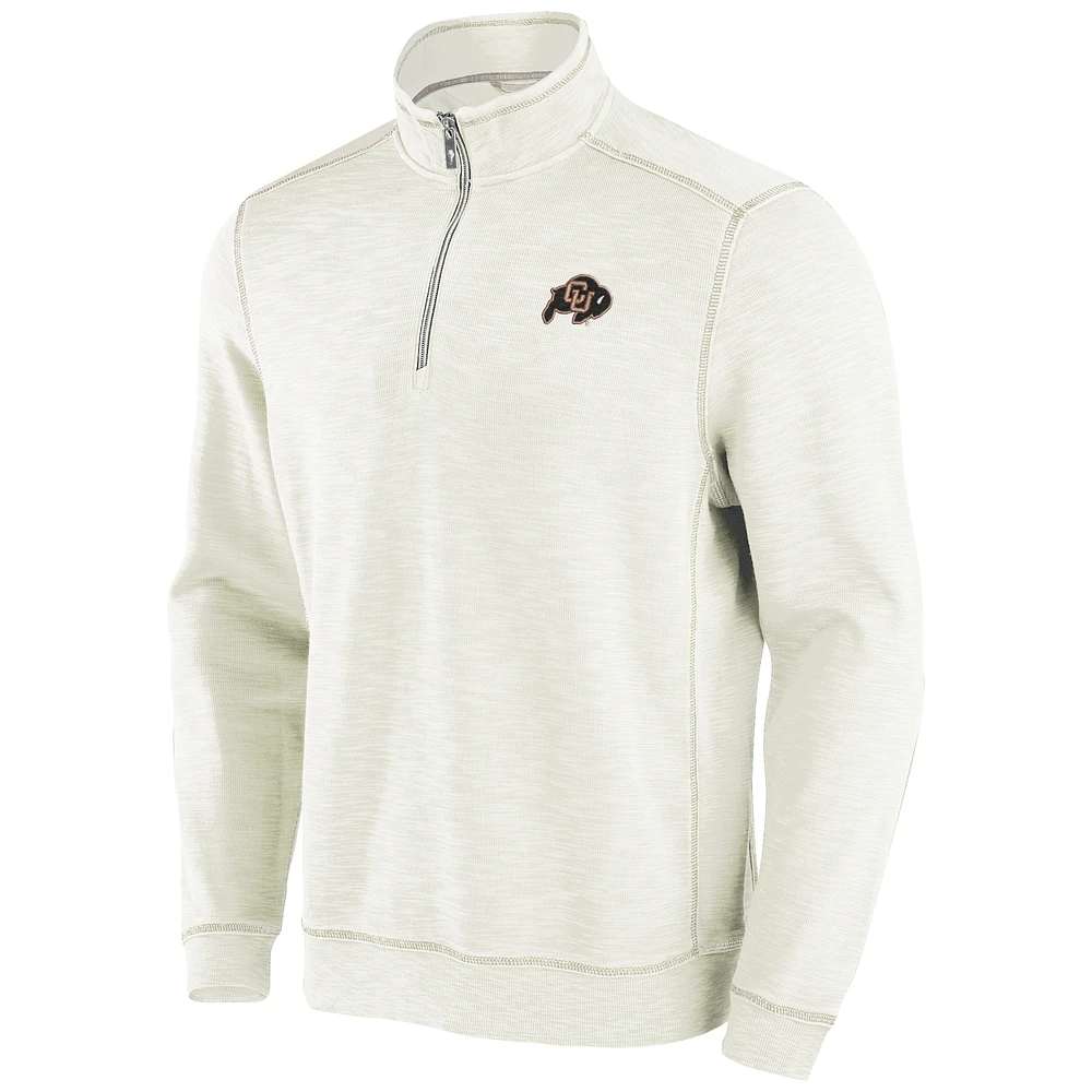 Men's Tommy Bahama Cream Colorado Buffaloes Tobago Bay Half-Zip Tri-Blend Top