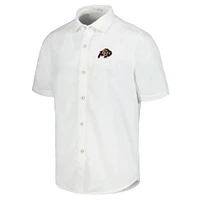 Chemise boutonnée Tommy Bahama blanche Colorado Buffaloes Coconut Point Palm Vista IslandZone Camp pour hommes