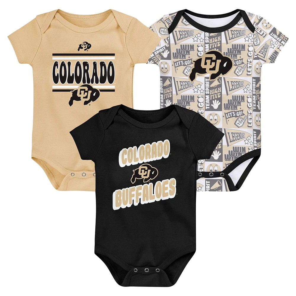 Lot de 3 bodies pour nouveau-né Black Colorado Buffaloes Sunday Comics