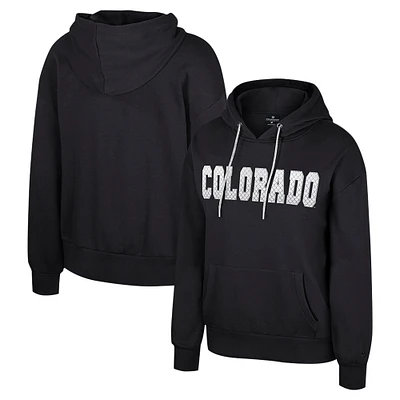 Women's Colosseum Black Colorado Buffaloes Reflection Rhinestone Drawcord Pullover Hoodie