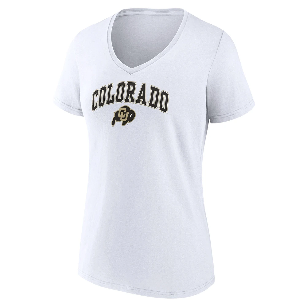 T-shirt à col en V blanc Fanatics pour femmes Colorado Buffaloes Campus