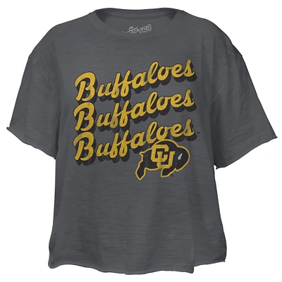 Women's Original Retro Brand Charcoal Colorado Buffaloes Script Slub Cropped T-Shirt