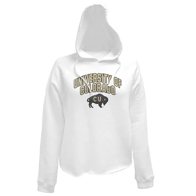 Women's Original Retro Brand White Colorado Buffaloes University of Raglan Cropped Pullover Hoodie