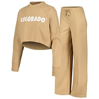 Women's Tan Colorado Buffaloes Raglan Cropped Sweatshirt & Sweatpants Set