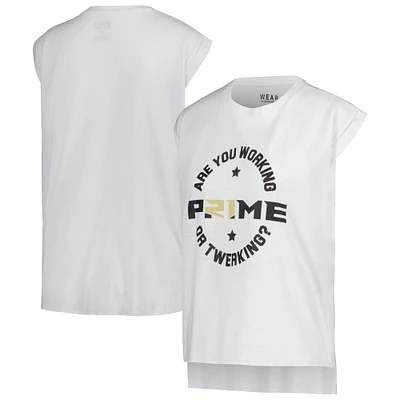 WEAR by Erin Andrews T-shirt musculaire sans manches blanc Colorado Buffaloes Coach Prime Working pour femmes