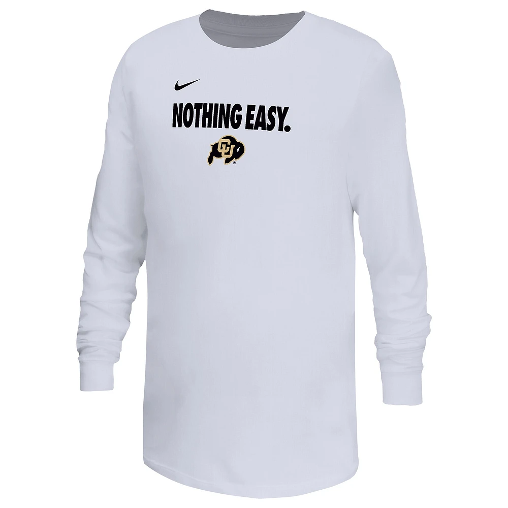 Youth Nike White Colorado Buffaloes 2025 On-Court Bench Long Sleeve T-Shirt