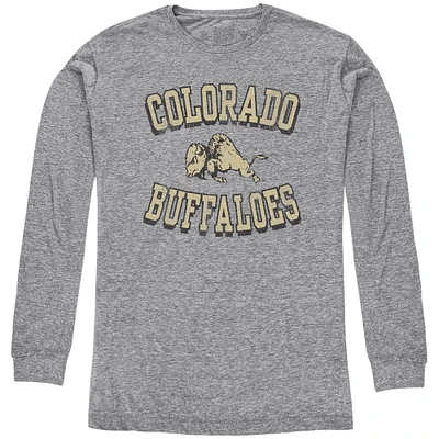 T-shirt tri-mélange à manches longues pour jeunes de marque rétro originale gris chiné Colorado Buffaloes Arch