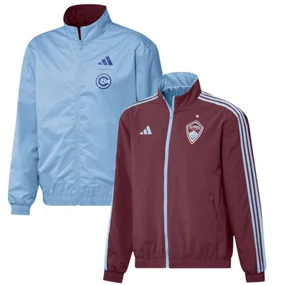 Veste d'équipe réversible entièrement zippée pour hommes adidas bordeaux/bleu clair Colorado Rapids 2023 On-Field Anthem