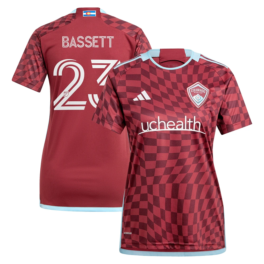 Women's adidas Cole Bassett Burgundy Colorado Rapids 2024 One Flag Kit Replica Player Jersey