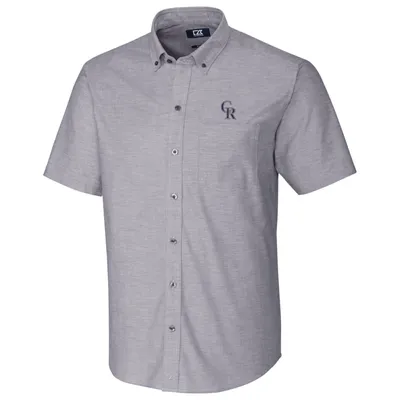 Colorado Rockies Cutter & Buck Short Sleeve Stretch Oxford Button-Down Shirt - Charcoal