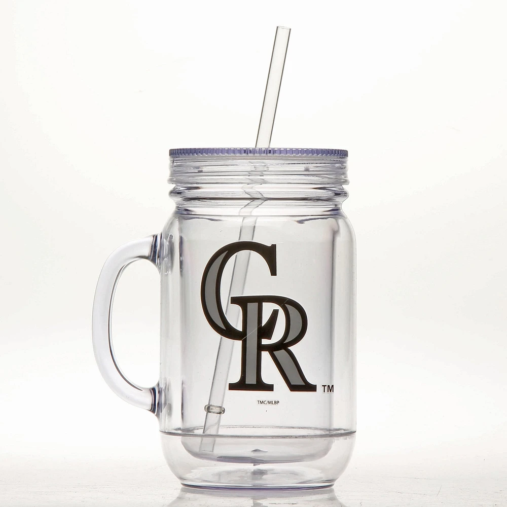 Colorado Rockies Double-Wall Plastic Mason Jar Mug with Straw