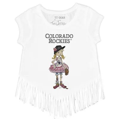 Colorado Rockies Tiny Turnip Girls Toddler Babes Fringe T-Shirt - White