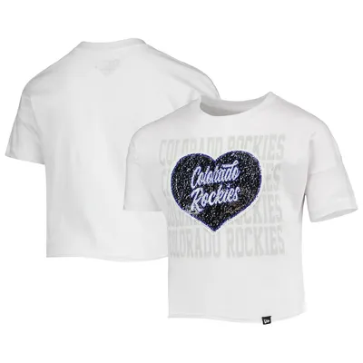 NWE ROCKIE WHITE Junior GIRLS FLIP SEQUIN HEART CROPPED SS TEE TEEYTHGRL