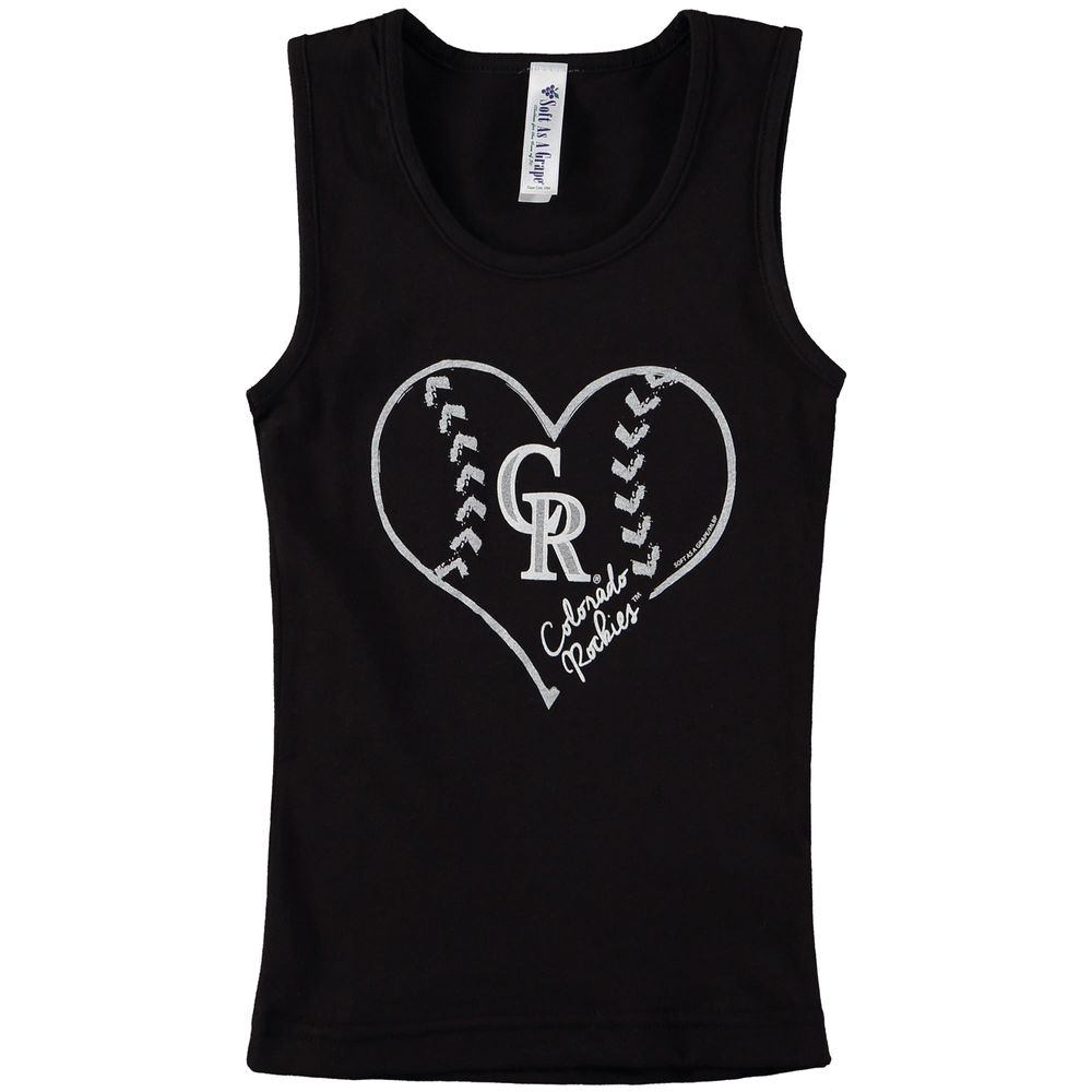 Girls Youth Soft as a Grape Black Colorado Rockies Cotton Tank Top