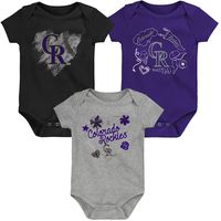 Infant Black/Purple/Gray Colorado Rockies Batter Up 3-Pack Bodysuit Set