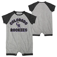 Infant  Heather Gray Colorado Rockies Extra Base Hit Raglan Full-Snap Romper