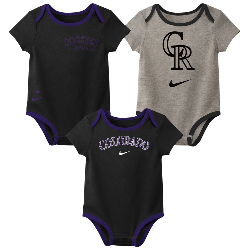 Ensemble de trois bodys Nike Colorado Rockies Authentic Collection pour bébé