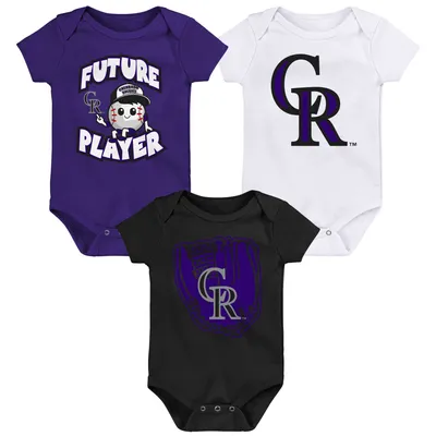 Colorado Rockies Infant Minor League Player Three-Pack Bodysuit Set - Purple/Black/White