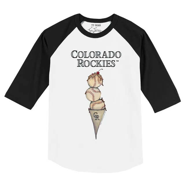 Women's Tiny Turnip White/Black Colorado Rockies Slugger 3/4-Sleeve Raglan T-Shirt Size: Small