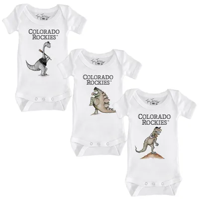 Colorado Rockies Tiny Turnip Infant 3-Piece Dinosaur Bodysuit Set - White