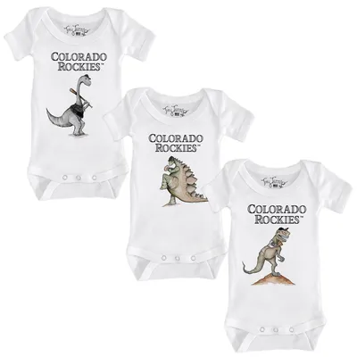 Infant Tiny Turnip White Atlanta Braves 3-Piece Dinosaur Bodysuit Set