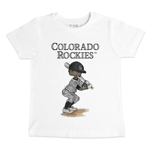 Women's Tiny Turnip White/Black Colorado Rockies Slugger 3/4-Sleeve Raglan T-Shirt Size: Small