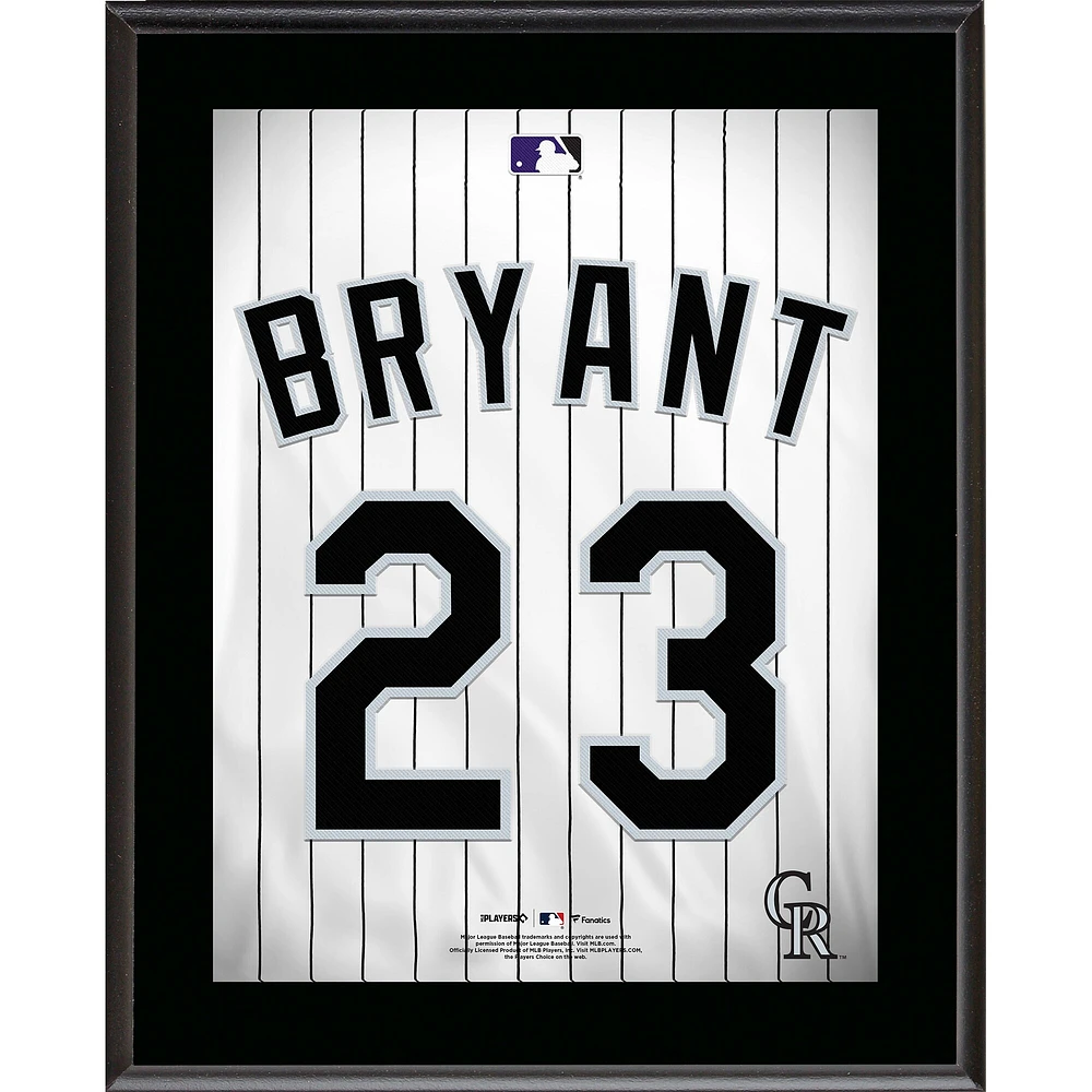 Plaque de joueur sublimée avec numéro de maillot des Rockies du Colorado de Kris Bryant 10,5" x 13"