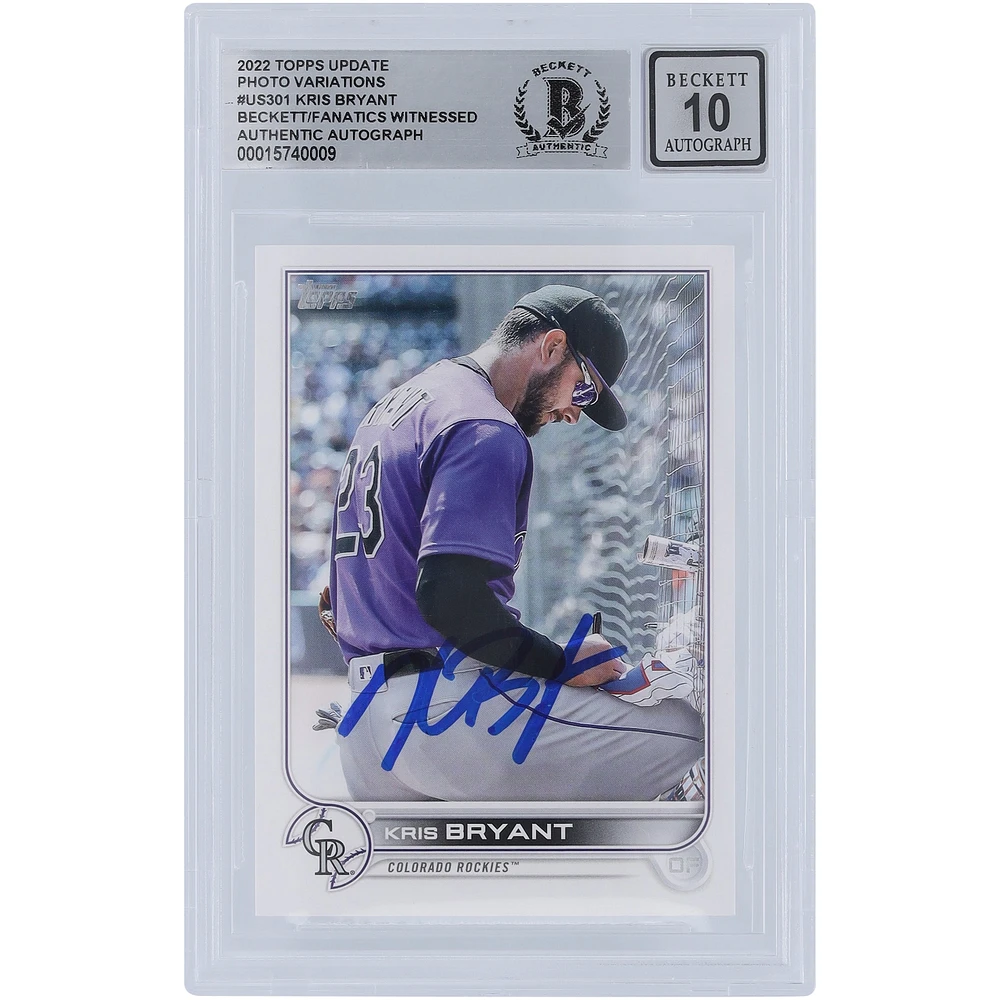 Kris Bryant Colorado Rockies Autographié 2022 Topps Mise à jour Photo Variation #US301 Beckett Fanatics Witnessed Authenticated 10 Card