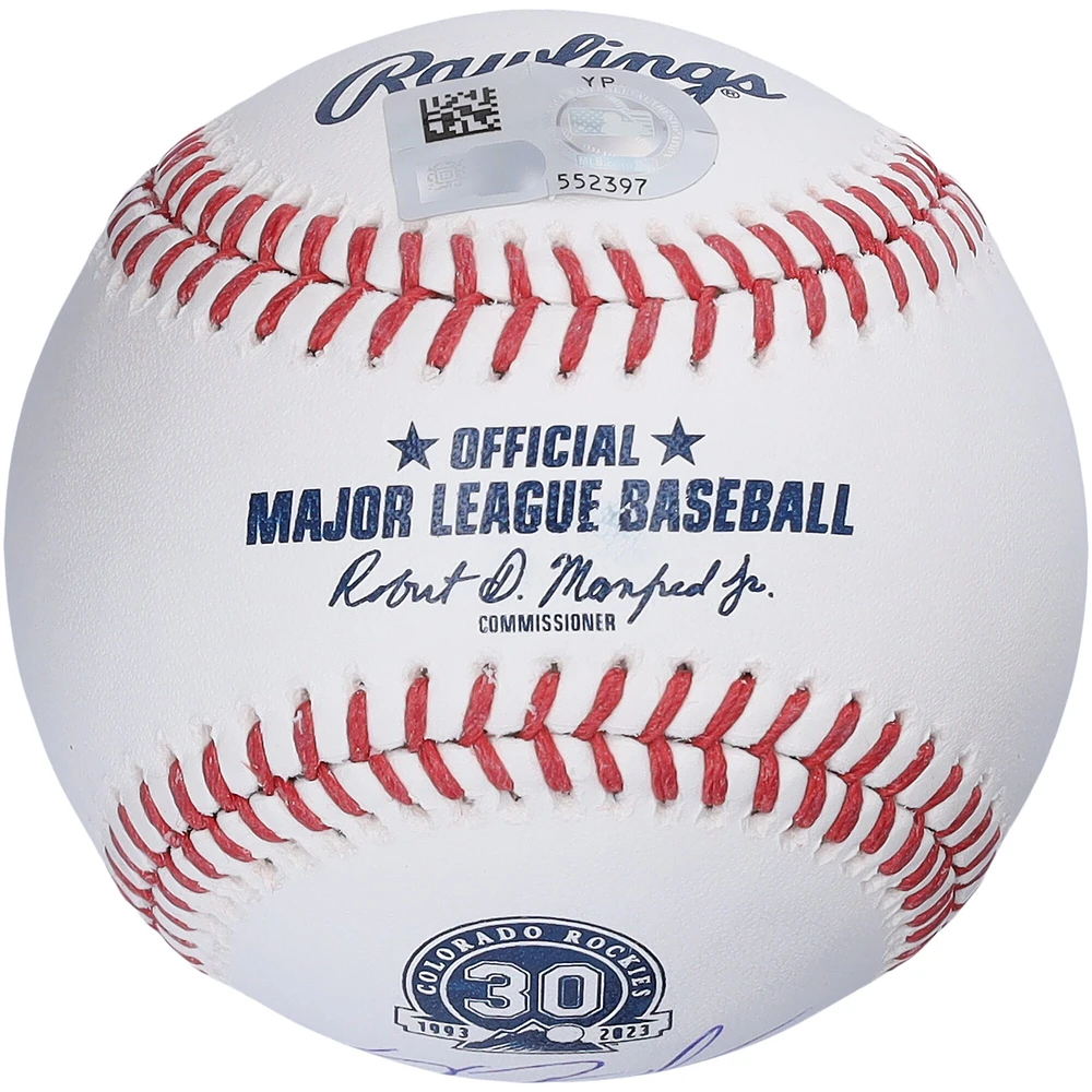 Logo autographié du 30e anniversaire des Rockies du Colorado par Kris Bryant