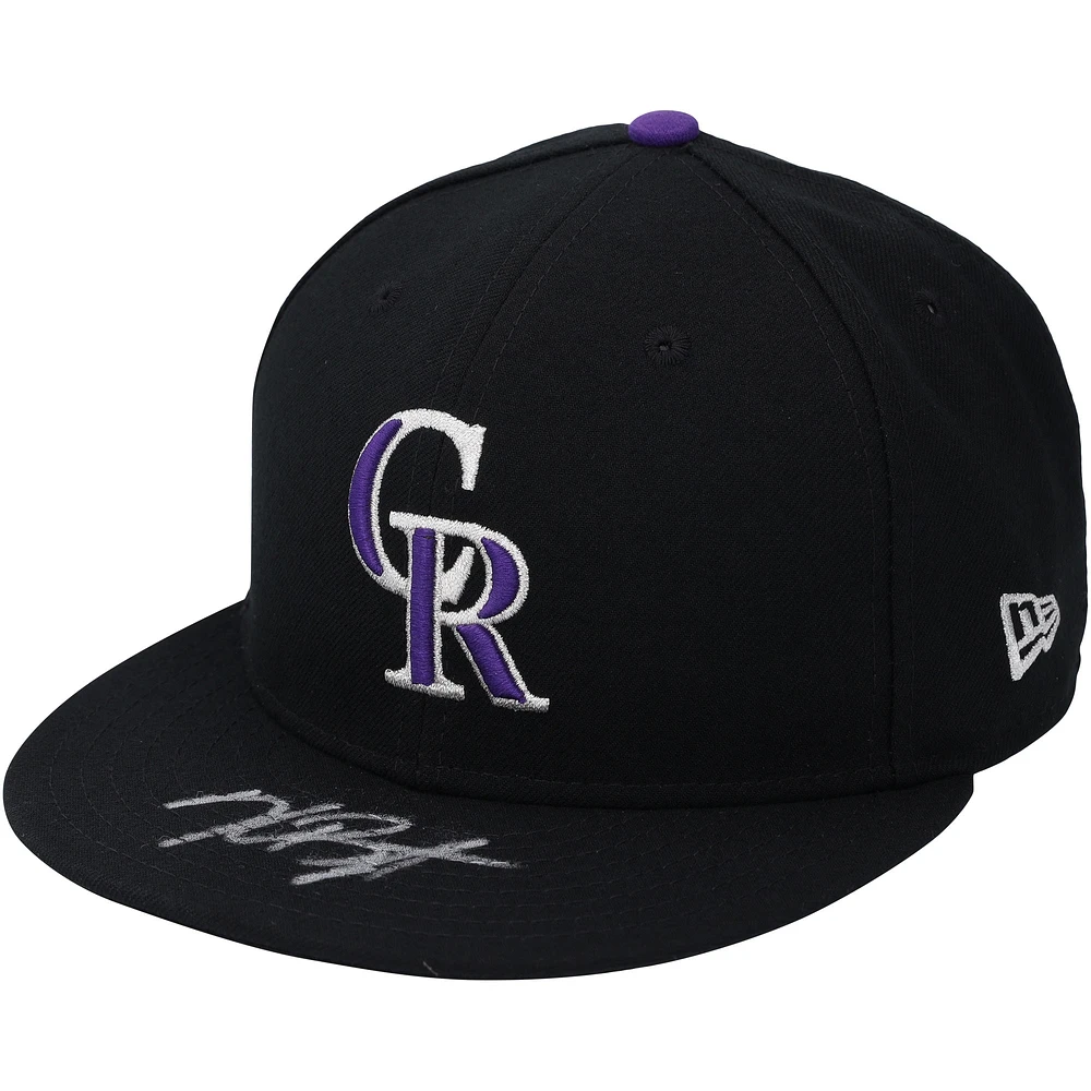 Casquette New Era noire dédicacée par Kris Bryant des Colorado Rockies
