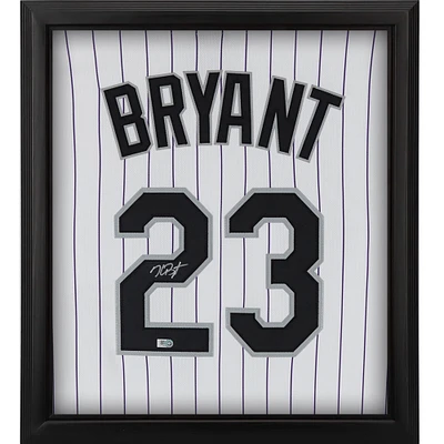 Maillot Nike authentique blanc encadré autographié par Kris Bryant des Colorado Rockies Shadowbox