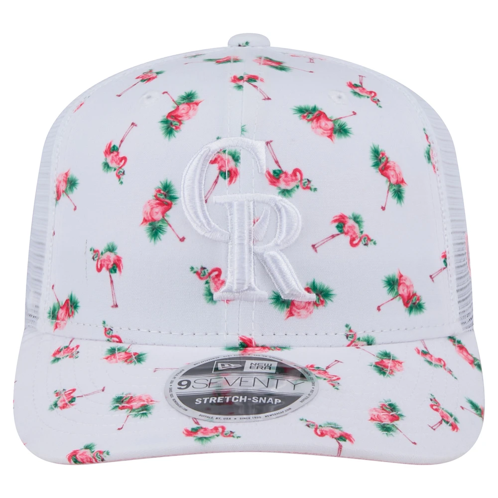 Men's New Era  White Colorado Rockies Flamingo Mesh Back 9SEVENTY Stretch-Snap Hat
