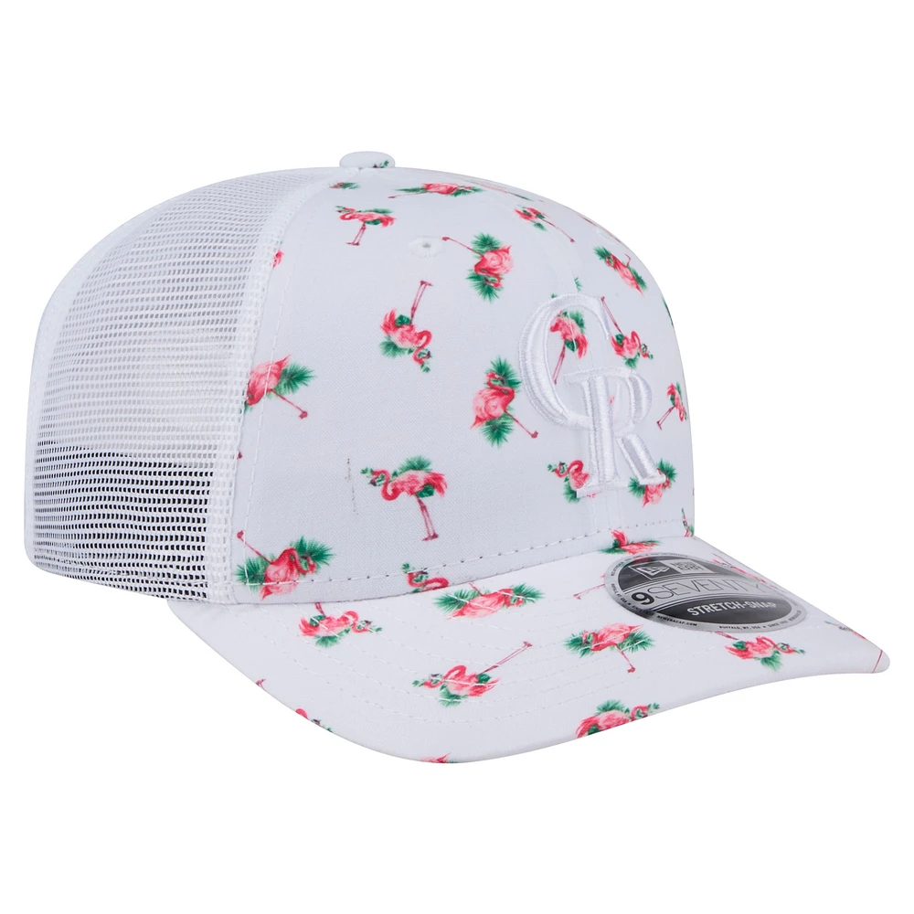 Men's New Era  White Colorado Rockies Flamingo Mesh Back 9SEVENTY Stretch-Snap Hat