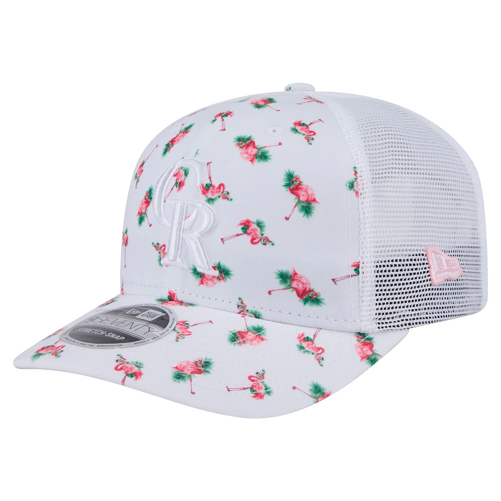 Men's New Era White Colorado Rockies Flamingo Mesh Back 9SEVENTY Stretch-Snap Hat