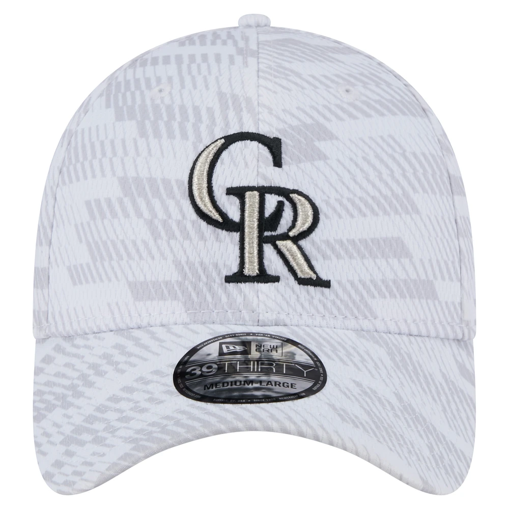 Casquette New Era blanche Colorado Rockies Graded 39THIRTY Flex pour homme