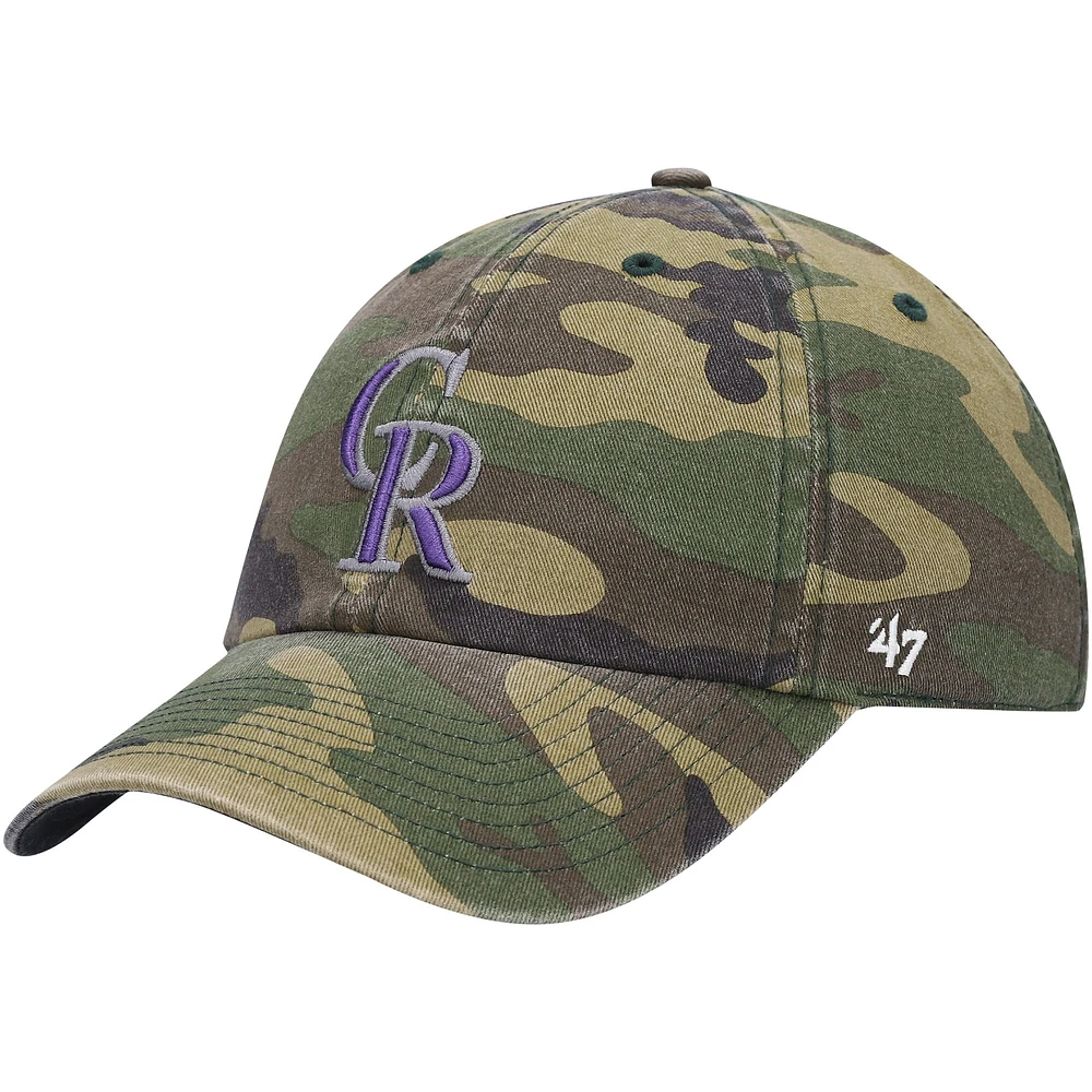 Casquette réglable '47 Camo Colorado Rockies Team Clean Up pour homme