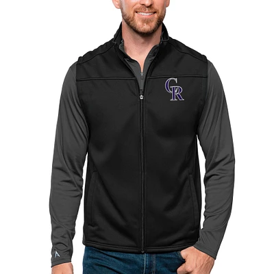 Men's Antigua Black Colorado Rockies Links Full-Zip Golf Vest