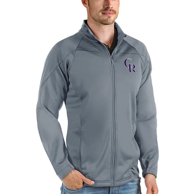 Men's Antigua Gray Colorado Rockies Links Full-Zip Golf Jacket