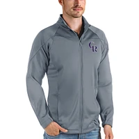 Men's Antigua Gray Colorado Rockies Links Full-Zip Golf Jacket
