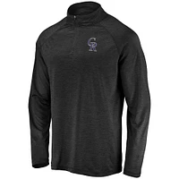 Men's Black Colorado Rockies Iconic Striated Primary Logo Raglan Quarter-Zip Pullover Jacket