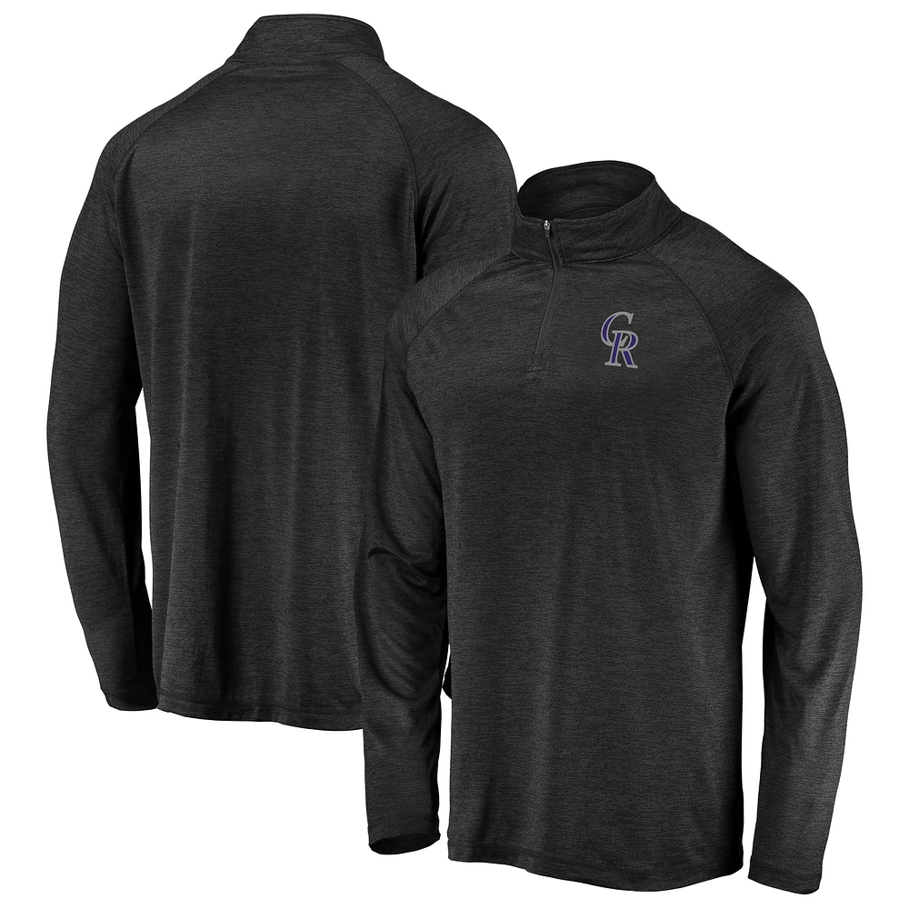 Men's Black Colorado Rockies Iconic Striated Primary Logo Raglan Quarter-Zip Pullover Jacket