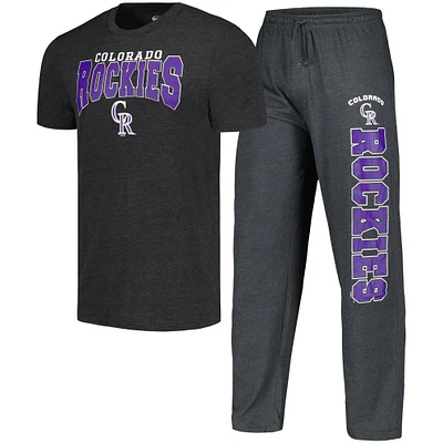 Ensemble de nuit pour hommes Concepts Sport Charcoal/Black Colorado Rockies Meter T-shirt et pantalon