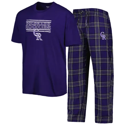 Colorado Rockies Concepts Sport Badge T-Shirt & Pants Sleep Set - Purple/Black