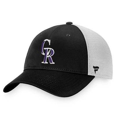 Casquette Snapback Core Trucker Fanatics pour hommes, noir/blanc, Colorado Rockies, collection Cooperstown